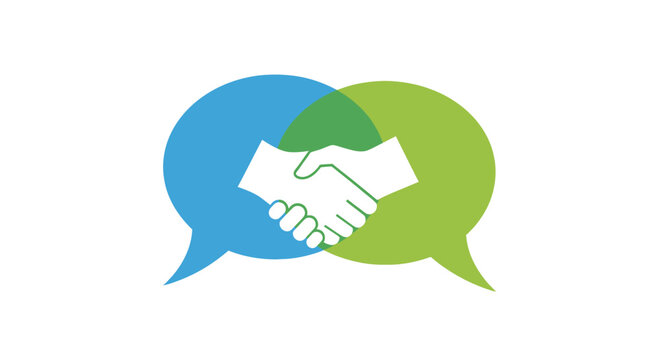 Handshake in speech bubbles agreement.