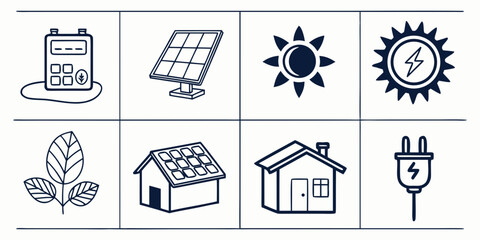 Icons representing various aspects of renewable energy and sustainability Vector