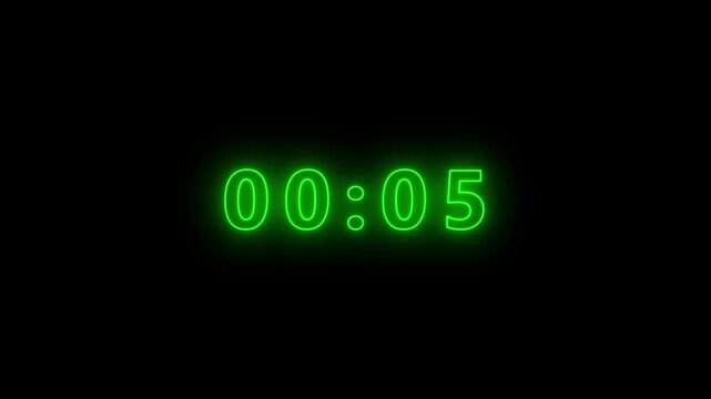Neon digital timer showing 0003 with a vivid green glowing outline against a dark black background representing time progression or a digital clock Keywords: timer, countdown, digital, neon