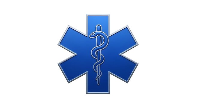 Blue star of life emblem with medical snake symbol.