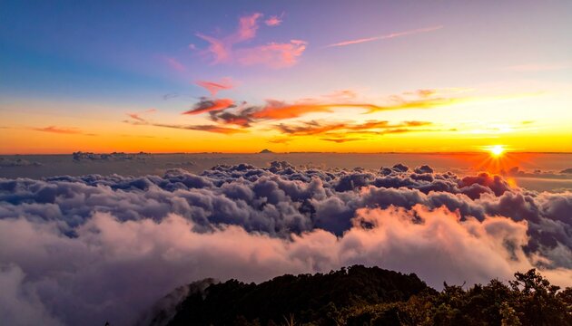 Vibrant Sunset Above Clouds with Golden Glow