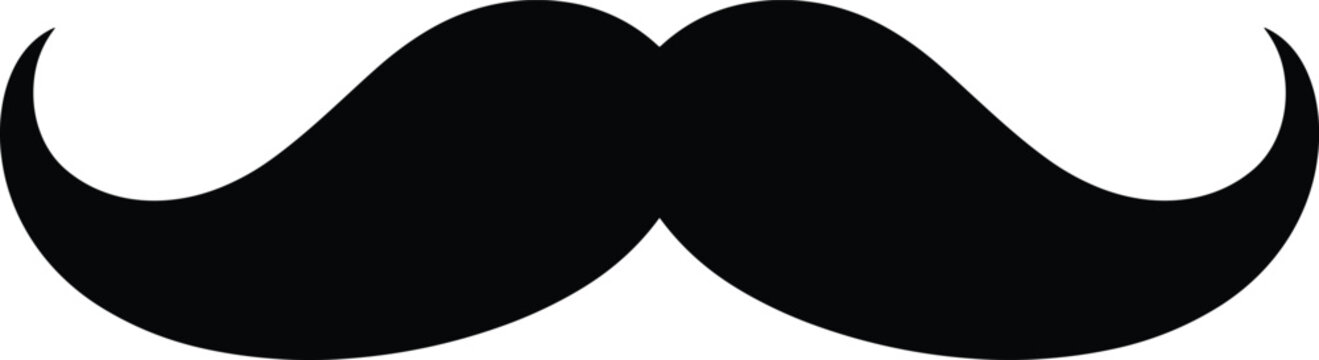 Detailed realistic black handlebar mustache vector illustration textured curled facial hair premium style isolated on white