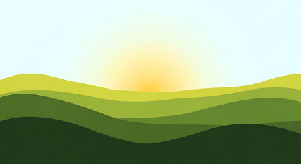 Obraz premium Sunrise over rolling green hills, a beautiful landscape celebrating the spirit of International Day of Forests and nature's bounty