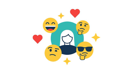 Emoji Emoticon Expressions Surrounding Person Icon.