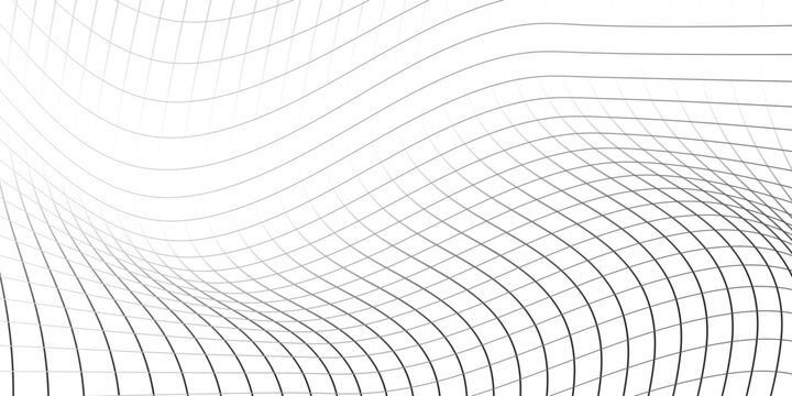 Abstract distorted wireframe wave. Vector curve surface background. Technology grid pattern. White mesh wave.