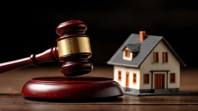 Gavel strikes as auction begins for a house in a real estate event on the auction block