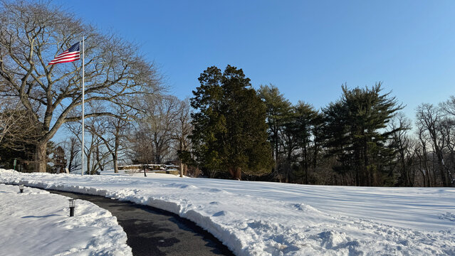The landscape after the snow storm in Hastings-on-Hudson, New York