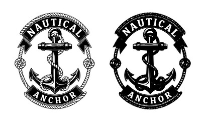 Vintage Nautical Anchor Badge Emblem Logo Vector © MdMominul