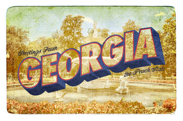 Vintage postcard that says "Greetings from Georgia" © Waldrop
