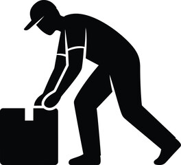 Worker lifting box icon