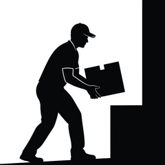 Delivery man carrying box silhouette