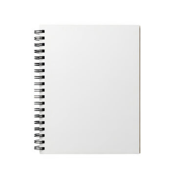 A blank spiral notebook with a white cover and silver binding
