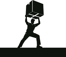 Man lifting box vector silhouette