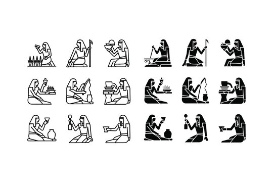 Ancient egyptian hieroglyphic scenes of daily life and rituals