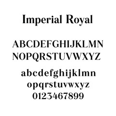Fototapeta premium Imperial Royal Font Displaying Uppercase Lowercase Letters and Numbers.