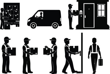 Delivery worker icon set