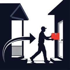 Delivery man carrying package to house door