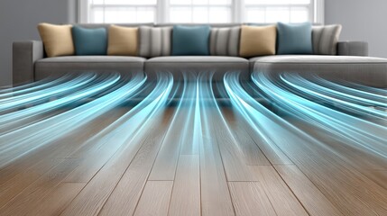 Living room with couch and background seating interior scene featuring a comfortable living room space with a primary couch and additional seating in the background