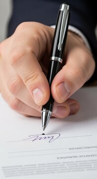 Person executes official document by signing with a refined writing instrument