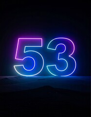Number 53 with neon outline. Glowing number on dark background