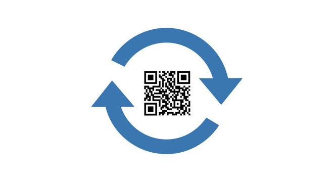 QR code with blue arrows.