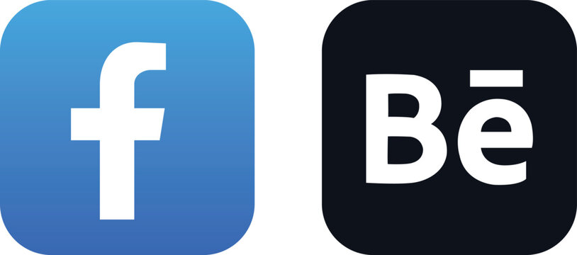facebook logotype behance , behance logo, facebook icon editorial.eps10, png