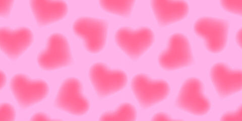 Naklejka premium Seamless pastel pattern with soft mesh gradient pink hearts on a light background. Dreamy blurred texture with romantic Valentines Day mood, perfect for fabric, wallpaper, wrapping paper, and cards.