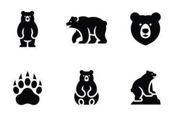 Bear Icons: Standing, Walking, Paw Print, Face © Laboni