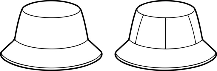 Minimal Bucket Hat Line Art Vector Set Featuring Front Profile And Top View Headwear Templates © Rafad_Studio