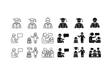Fototapeta premium A collection of icons depicting various educational and teaching scenarios
