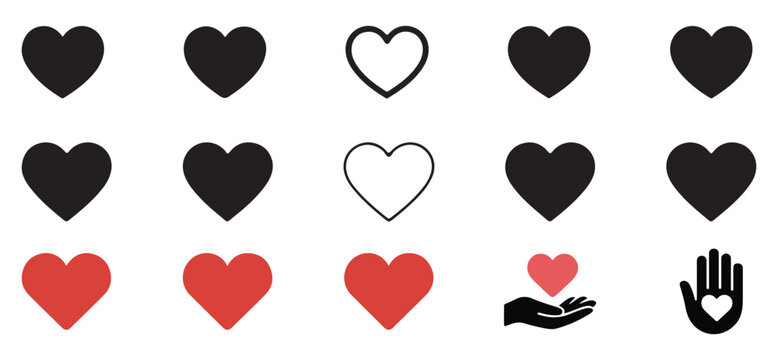 Black and Red Heart Icons Set. vector illustration eps 10