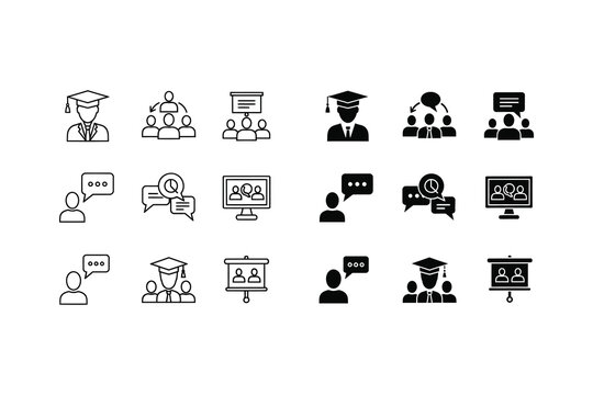 Diverse icons representing various aspects of education and professional development