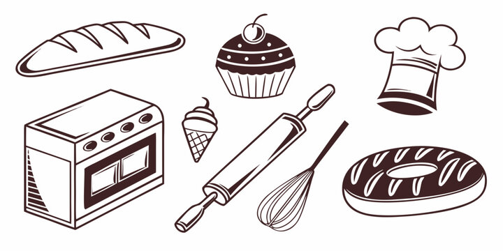 A delightful array of baking essentials and freshly baked goods Vector