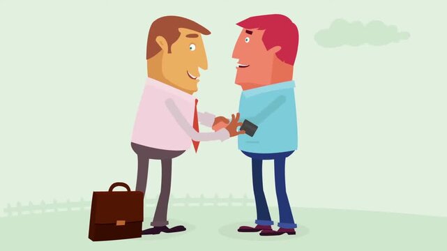 Two businessmen shaking hands animation, partnership success 