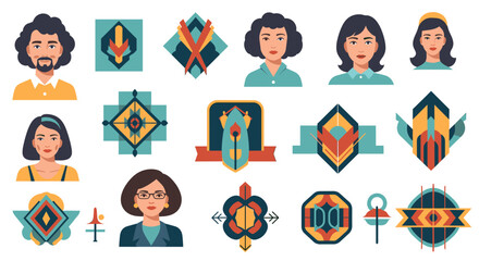 Fototapeta premium A minimalist illustration featuring a woman’s portrait alongside a vibrant, layered geometric design. Ideal for branding, presentations, or digital ar
