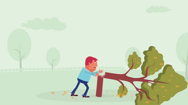 Man pushing tree to grow animation, personal development 