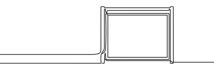 Fototapeta premium Continuous line drawing of a square frame in a minimalist black and white graphic style, symbolizing photography, memory, and creative concepts
