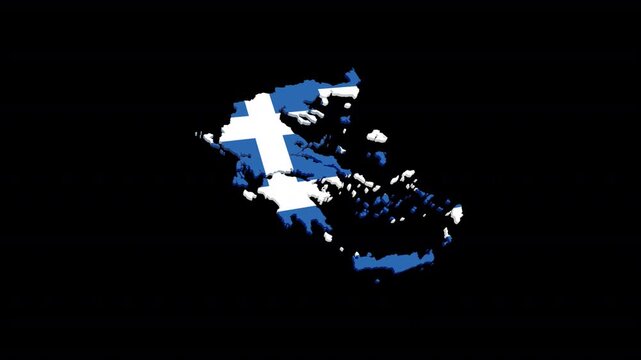 Greece Geographic Map Animation Filled with National Flag, Alpha Channel Included