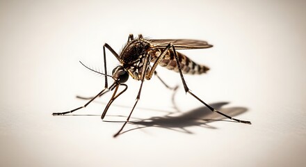 Macro shot of a mosquito, details visible, with long legs, antennae and proboscis