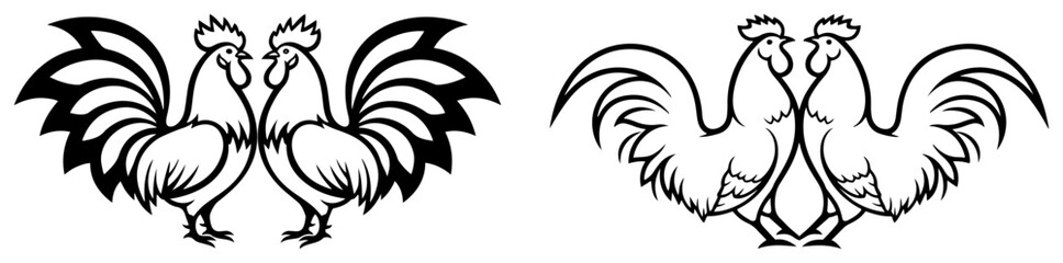 Symmetrical rooster silhouettes in a clean folk art style for traditional designs © Katarzyna