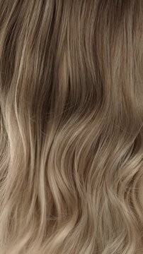 Blonde wavy hair being combed with a comb in slow motion. Texture of female hair close-up.
