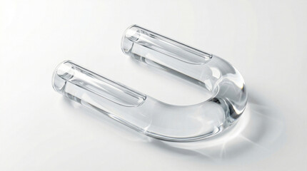 A clear glass U-shaped tube filled with pure water, for physics experiments or demonstrating laboratory fluid equilibrium