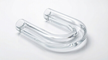 A clear glass U-shaped tube filled with pure water, for physics experiments or demonstrating laboratory fluid equilibrium