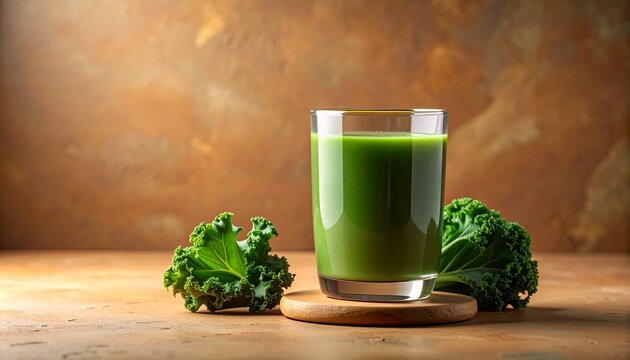 クレイアニメ風のマットな質感で作られたシンプルな青汁とケールの葉