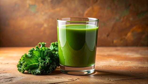 クレイアニメ風のマットな質感で作られたシンプルな青汁とケールの葉