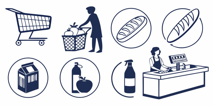 Illustrations of various shopping and payment methods including online and in-store options Vector