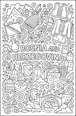 Obraz premium Bosnia and Herzegovina hand drawn vector illustration doodle art line art coloring page for kids