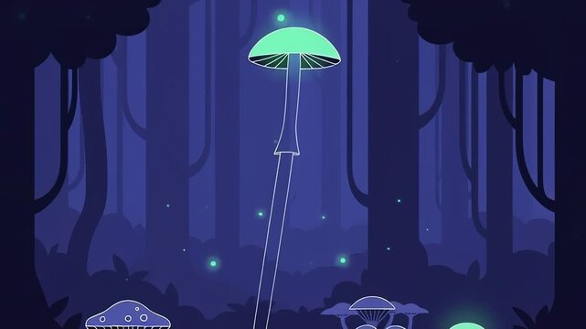 Enchanting Glowing Mushrooms in a Mystical Forest at Night.