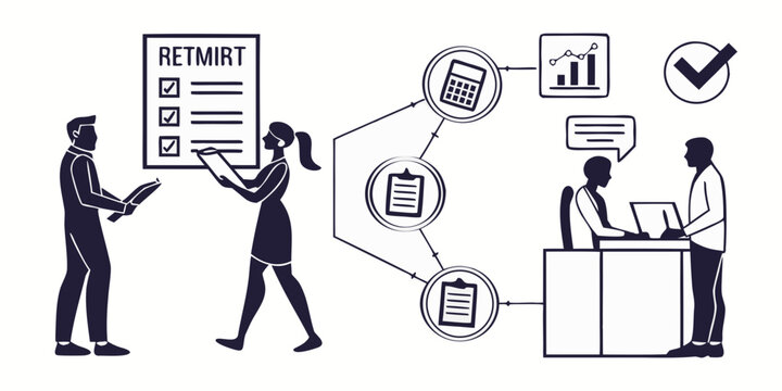 Business professionals collaborating on a project with data analysis and presentation Vector