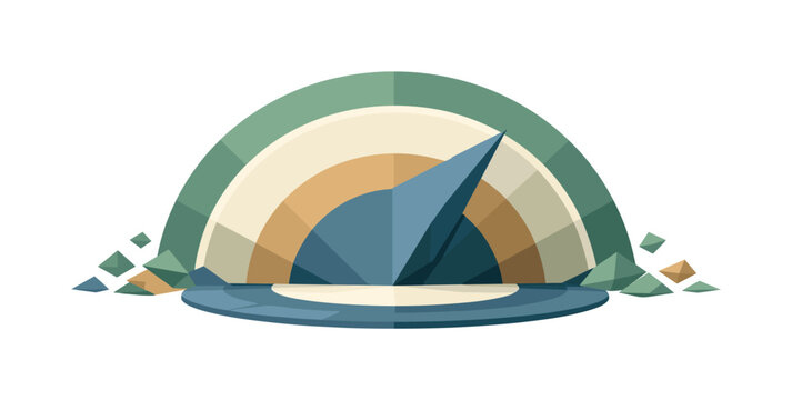 Low-poly vector illustration of a stabilized radar sweep arc future state, radar fully coherent with refined faceted geometry and